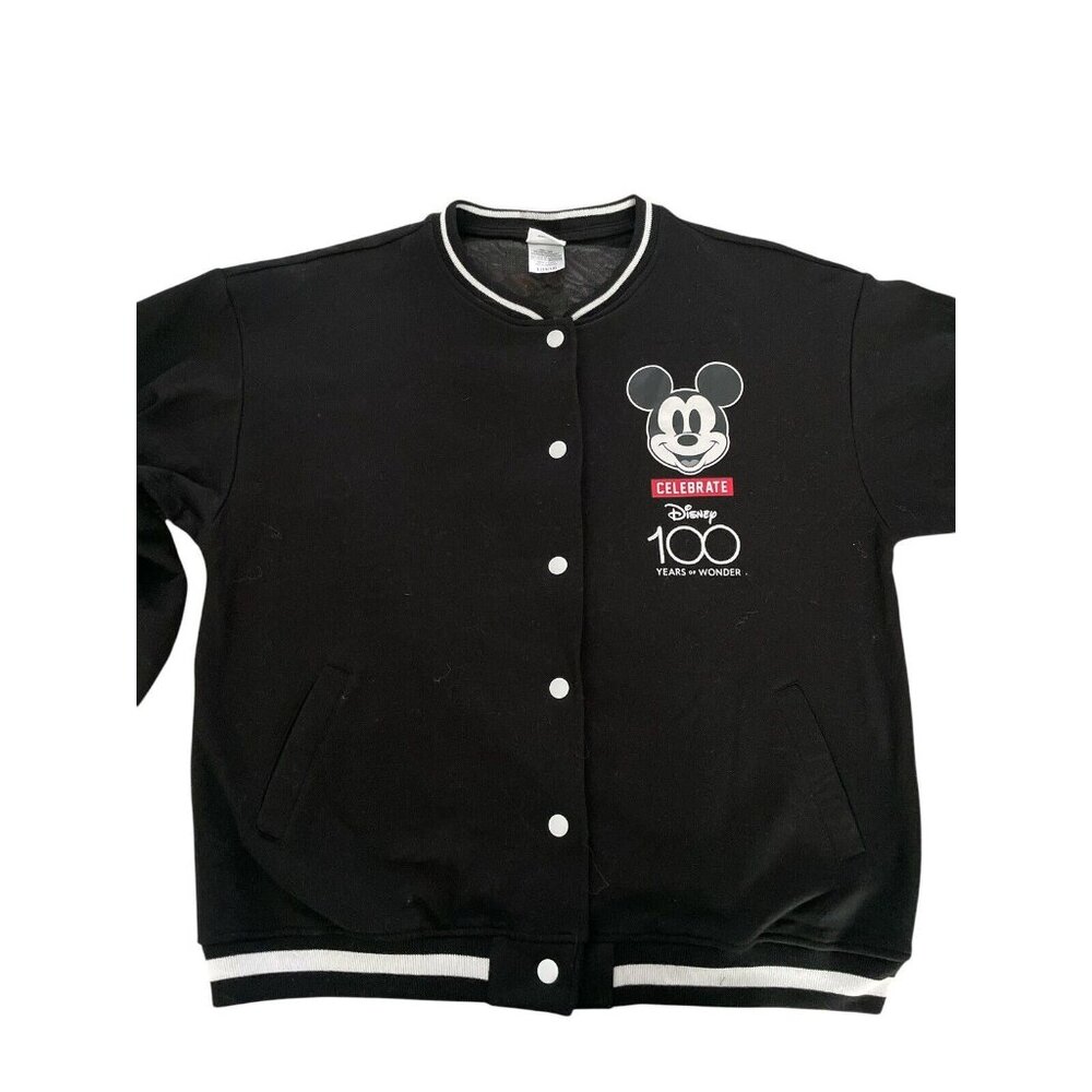 Disney Mickey Mouse Varsity Bomber Jacket 100 Years Wonder Black Youth 11/13 - Picture 4 of 7